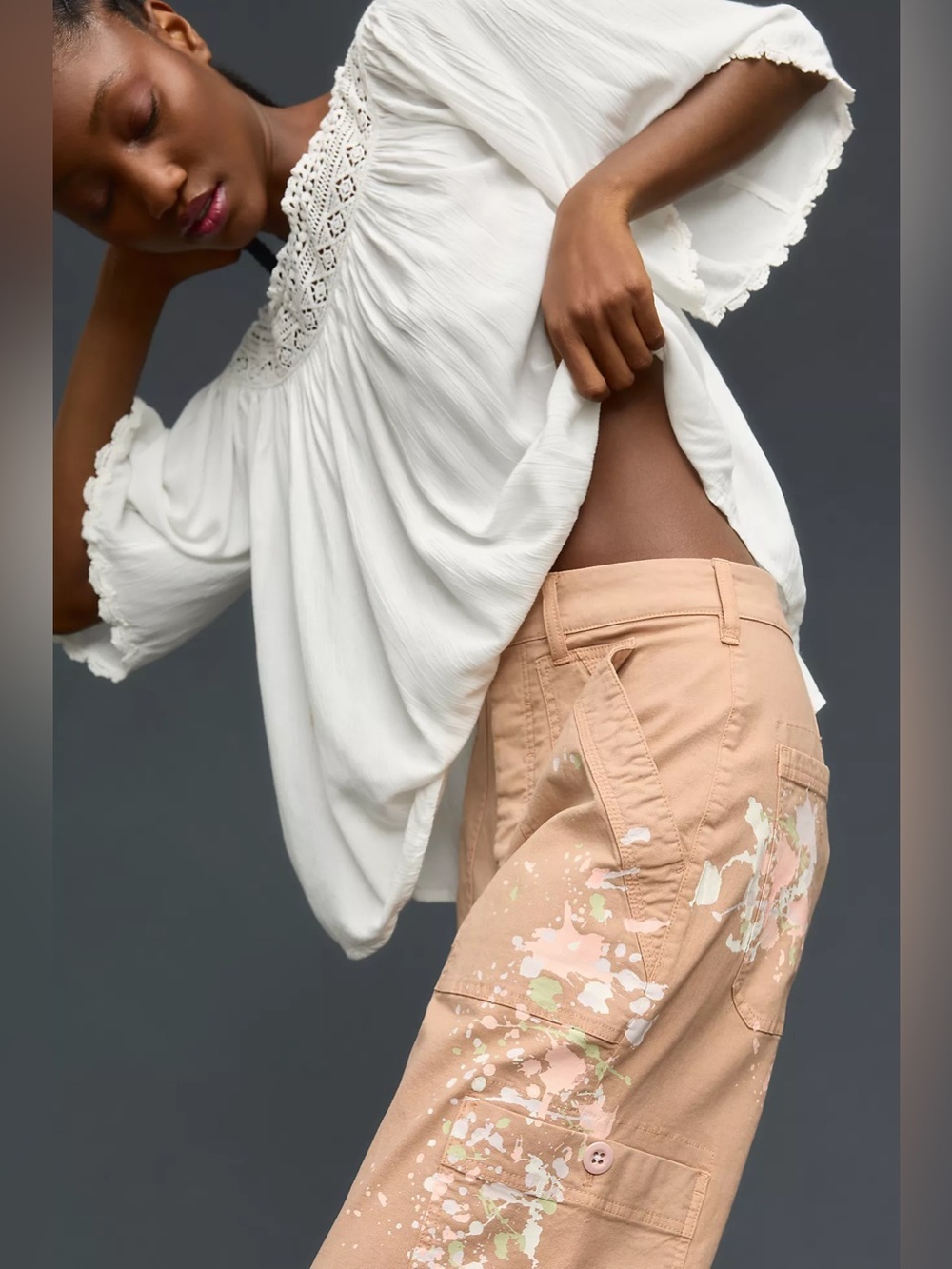 Pilcro Anthropologie Light Peach Orange Millie Low-Slung Barrel Pants - Picture 5 of 10